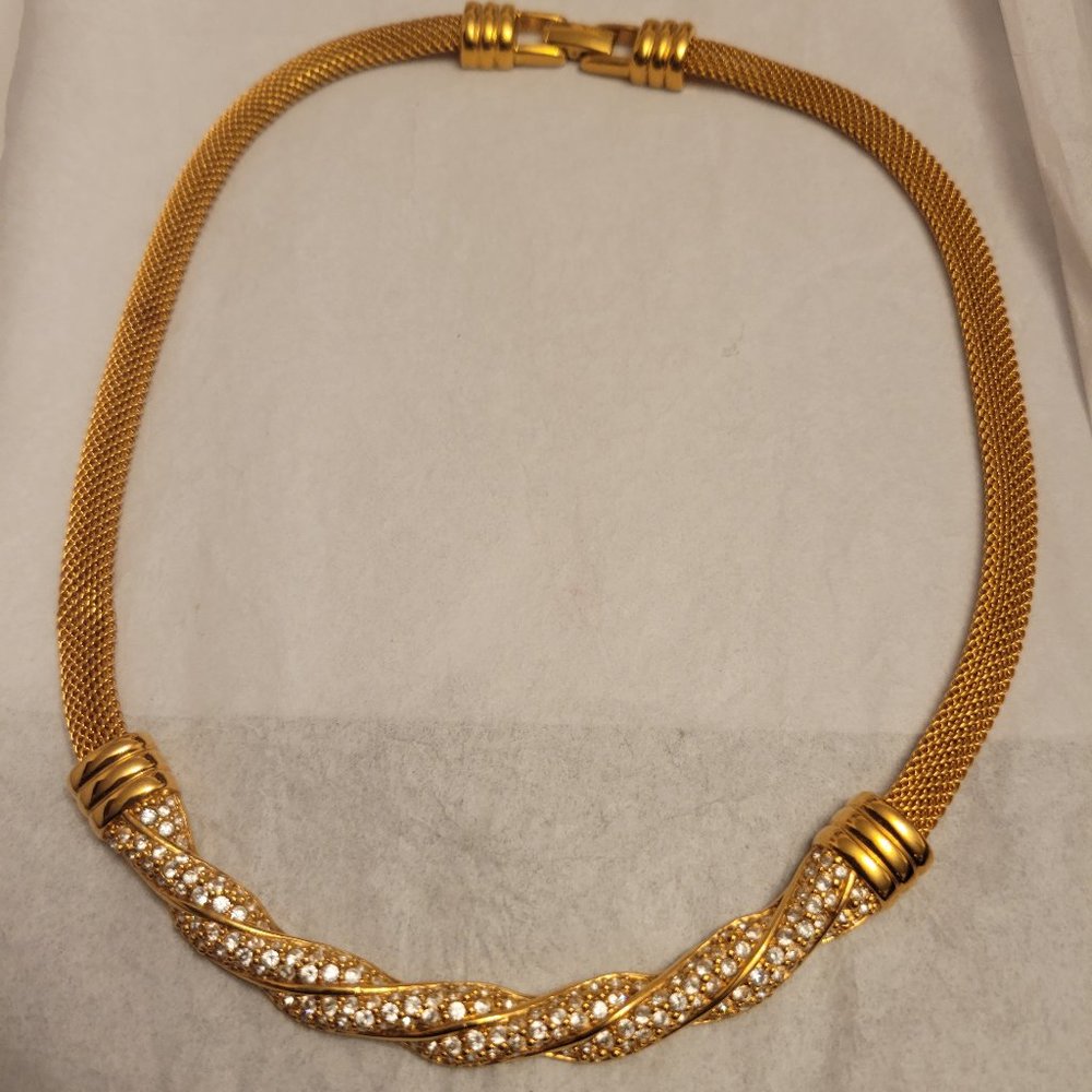 Rare Beautiful Vintage Swarovski Crystal Gold Mesh Necklace with Crystals